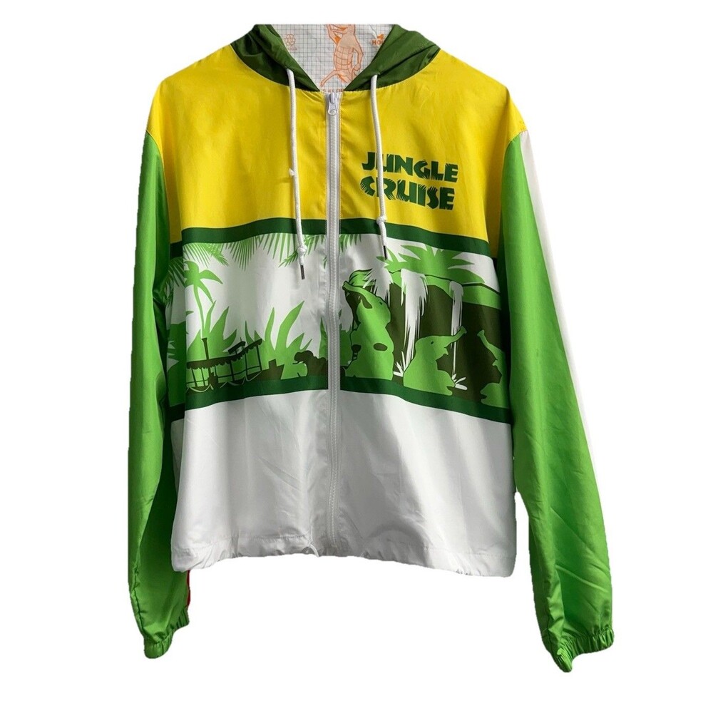 Disney Parks Magic Kingdom Jungle Cruise Green Windbreaker Jacket Adult size M